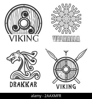 Skandinavische Krieger Anlagen isoliert Symbole, Wikinger Rüstung Stock Vektor