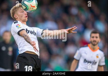 SEVILLA, 23-11-2019. Primera Division Liga. LaLiga. Estadio Benito Villamarin. Daniel Wood (Valencia CF) während des Spiels Real Betis - Valencia CF. Stockfoto