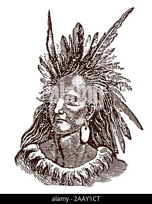 Leiter der historischen Seneca Chief und Redner Sa-go-ihr-wa-tha oder rote Jacke nach einem Stich aus dem 19. Jahrhundert Stock Vektor