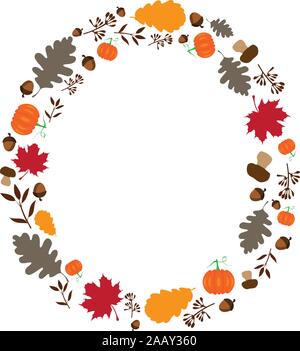 Vector Illustration der Fall thanksgiving Rahmen mit Blätter, Kürbisse. Stock Vektor