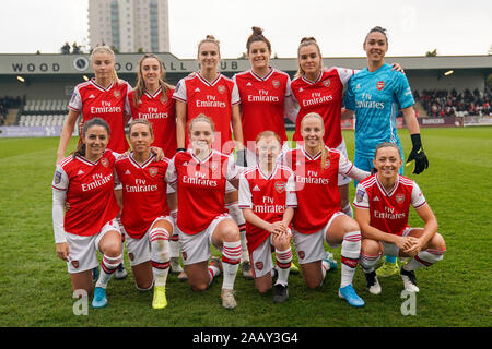 Borehamwood, Großbritannien. 24 Nov, 2019. Starten XI von Arsenal während der Super League Spiel der Frauen zwischen Arsenal und Liverpool an der Wiese Park in Leicester, England am 24. November 2019 (Foto von Daniela Porcelli/SPP) Credit: SPP Sport Presse Foto. /Alamy leben Nachrichten Stockfoto