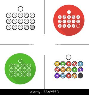 Billard Kugeln Symbol. Flache Bauweise, lineare und Farbe Stile. Pool Spiel Equipment. Isolierte Vektorgrafiken Stock Vektor