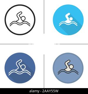Schwimmer Symbol. Flache Bauweise, lineare und Farbe Stile. Pool anmelden. Isolierte Vektorgrafiken Stock Vektor