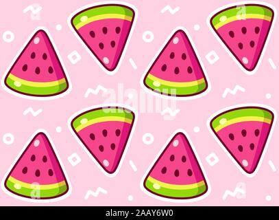 Wassermelone slice nahtlose Muster. Süß und einfach tropischen Hintergrund von Cartoon Obst, Vector Illustration. Stock Vektor
