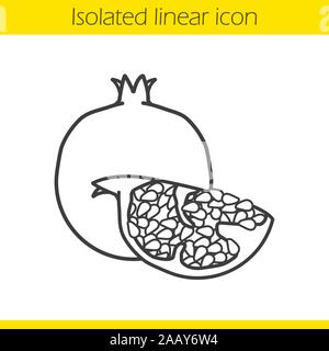 Granatapfel lineare Symbol. Dünne Linie Abbildung. Granat Obst Stück Kontur Symbol. Vektor isoliert Maßbild Stock Vektor