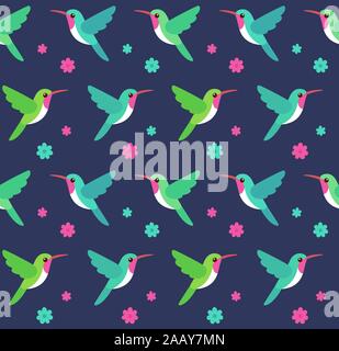 Kolibris und Blumen nahtlose Muster. Floral background mit colibri Vögel, tropische Natur Vector Illustration. Stock Vektor