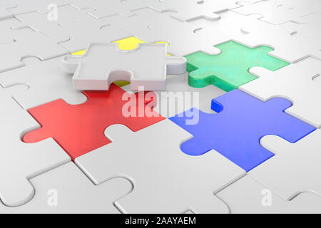 3D-Illustration, 3D-Rendering, das letzte Stück des Puzzles, die Mission zu beenden. Inkl. Auswahl Pfad von Boden und Hintergrund. Stockfoto