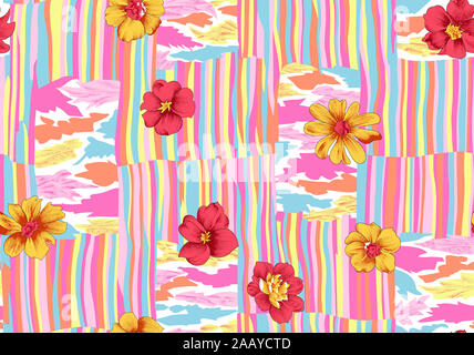 Nahtlose floral mit geometrischen bunte Design Pattern. Stockfoto