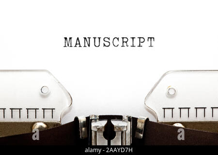 Das Wort Manuskript auf retro Schreibmaschine getippte Leerzeichen mit kopiert. Stockfoto