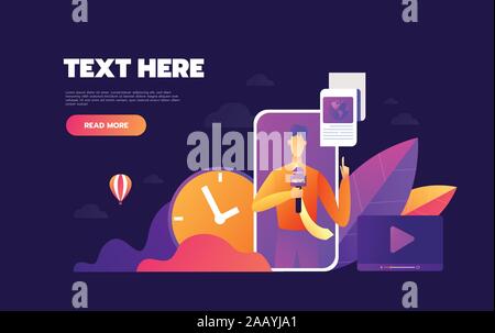 News App. Modernes flaches design grafische Elemente für Web Banner, Landing Page Template, Website. Vector Illustration. Stock Vektor