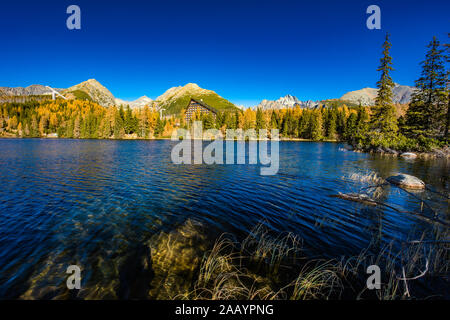 Bergsee Strbske Pleso im Nationalpark Hohe Tatra, Slowakei, Europa. Stockfoto
