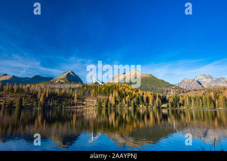 Bergsee Strbske Pleso im Nationalpark Hohe Tatra, Slowakei, Europa. Stockfoto