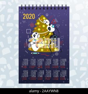 Roboter Paar hält Geschenk Geschenk Box frohe Weihnachten Frohes neues Jahr Winterurlaub Feier 2020 Kalender künstliche Intelligenz Konzept Vector Illustration Stock Vektor