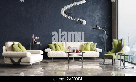 Moderne Innenausstattung aus einem Wohnzimmer in einer Wohnung, Haus, Büro, bequemes Sofa, hellen, modernen Interieur und Licht vom Fenster auf Stockfoto