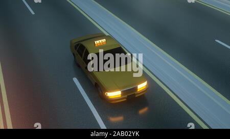 Gelbe Taxis auf der Straße, Autobahn. 3D-Darstellung. Stockfoto