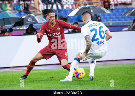 Chris Smalling der AS Roma in Aktion während der italienischen Serie A Fußballspiel zwischen AS Roma und Brescia im Olympiastadion in Rom gesehen. (Endstand; AS Roma 3:0 Brescia) Stockfoto