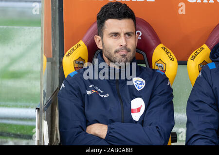 Fabio Grosso von Brescia während der italienischen Serie A Fußballspiel zwischen AS Roma und Brescia im Olympiastadion in Rom gesehen. (Endstand; AS Roma 3:0 Brescia) Stockfoto