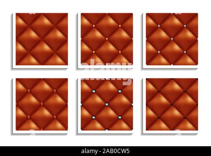 Die nahtlose Vektor Muster der braune Lederpolsterung mit Gold, Silber, Diamant-Tasten. Luxus Texturen von Vintage Möbeln Stock Vektor