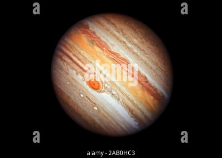 Planet Jupiter, mit einem großen Fleck. Auf einem schwarzen Hintergrund. Elemente dieses Bild von der NASA eingerichtet Stockfoto