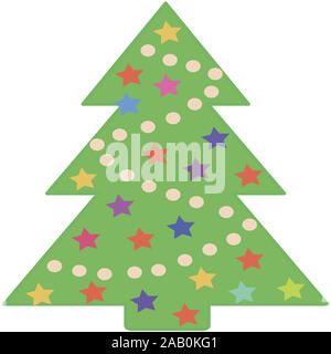 Weihnachten und neues Jahr Baum mit Girlanden und Bälle, Bänder und Lametta Cartoon in weißem Hintergrund, Illustration eingerichtet. Stockfoto
