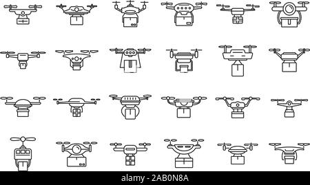 Die drohne Lieferservice Symbole gesetzt. Umrisse der Luft drone Lieferservice Vector Icons für Web Design auf weißem Hintergrund Stock Vektor