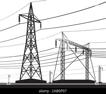 Verschiedene elektrische Übertragungsleitungen - Vector Illustration Stock Vektor
