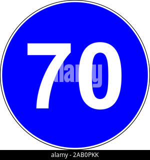 Schild mit vorgeschlagenen Geschwindigkeit von 70 km/h. Stockfoto