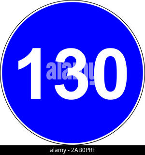 Schild mit vorgeschlagenen Geschwindigkeit von 130 km/h Stockfoto