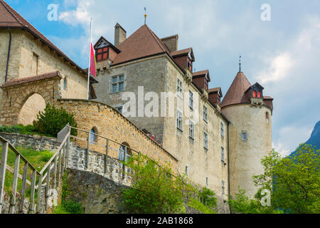 Schweiz, Fribourg, Kanton, Gruyeres Schloss, erbaut 1270-82 Stockfoto