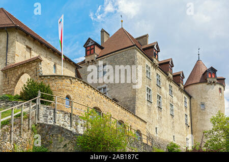 Schweiz, Fribourg, Kanton, Gruyeres Schloss, erbaut 1270-82 Stockfoto