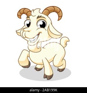 Ziege stehend mit Heben seine Füße, Säugetier Tier, Cartoon Vektor-illustration Maskottchen, in isolierten weißen Hintergrund. Stock Vektor