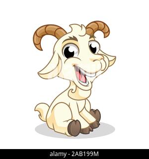 Ziege sitzend, Säugetier Tier, Cartoon Vektor-illustration Maskottchen, in isolierten weißen Hintergrund. Stock Vektor