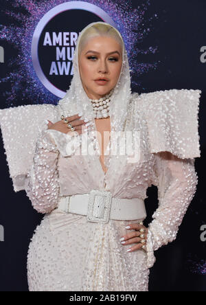 Los Angeles, USA. 24 Nov, 2019. Sängerin Christina Aguilera kommt für die 47. jährlichen American Music Awards, die in den Microsoft Theater in Los Angeles am Sonntag, 24. November 2019. Foto von Jim Ruymen/UPI Quelle: UPI/Alamy leben Nachrichten Stockfoto