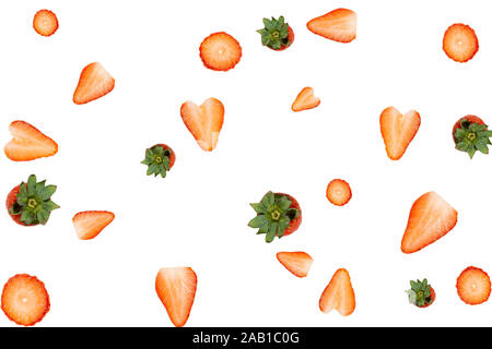 Frische Erdbeeren Muster auf weißem Hintergrund Stockfoto