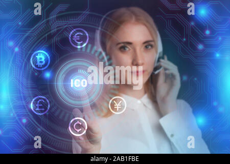 Wirtschaft, Technologie, Internet und Netzwerk Konzept. ICO Erste Münze anbieten. Stockfoto