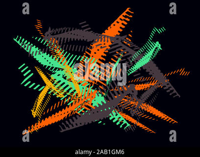 Abstrakte moderne Hintergrund. Kreative formen. Bunte Formen auf Schwarz. Geometrische Muster. Helle grafische Textur. Stockfoto