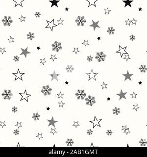 Schneeflocken, Sterne, winter Symbole, Bürsten Set. Vektor Weihnachten doodle Bürste Linienmuster. Nahtlose abstrakte Formen Hintergrund. Neues Jahr und Frohe Stock Vektor