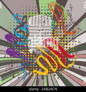 Retro Style metall Mikrofon bunte grunge Illustration, Musik im Hintergrund. Stock Vektor