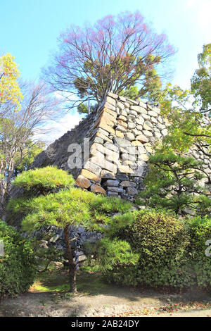 Stein Festungsmauer von Okayama Castle (Ravens Burg, Schwarz Schloss), Okayama City, Japan Stockfoto