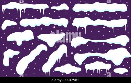 Eingestellt von Cartoon Schnee Kappen. Abbildung: snowcap. Sammlung von Eiskappen. Schneeverwehungen und Eiszapfen für Weihnachten und Winter Dekor, Design. EPS8 Stock Vektor