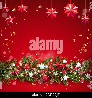 Rote dekorative immergrüne Zweige Grenze Stock Vektor