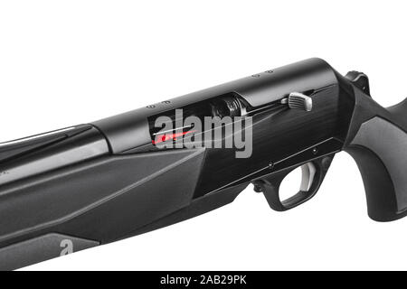 Moderne Linkshänder Jagd halbautomatische Pistole isolieren auf einem weißen Hintergrund. Linkshänder Waffen für Jagd, Sport und Selbstverteidigung. Stockfoto