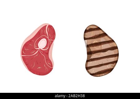 Ein Stück Fleisch mit einem Knochen. Frisch und Grill. Vector Illustration. Stock Vektor