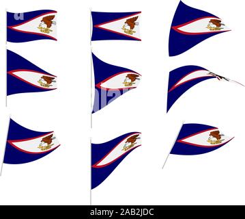 Vektor Zeichnung von Set mit American Samoa Flagge Stock Vektor