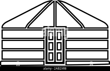 Jurten der Nomaden tragbaren Rahmen Wohnung mit Tür mongolischen Zelt für Gebäude Symbol outline Schwarz Vector Illustration Flat Style simple Image Stock Vektor