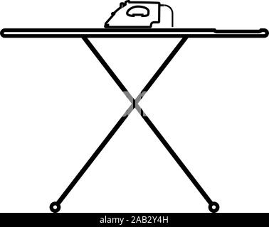 Bügelbrett mit Bügeleisen Symbol outline Schwarz Vector Illustration Flat Style simple Image Stock Vektor