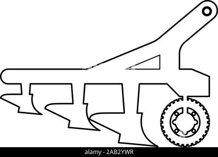 Pflug für die Kultivierung des Landes vor der Aussaat landwirtschaftlicher Produkte Traktor machanism Ausrüstung Industrielle Gerätesymbol outline Schwarz Vector Illustration flach Stock Vektor