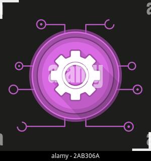 Gang digitale Farbe Symbol. Einstellungen Symbol. Zahnrad. Cyber-Technologie. Chip. Vektor isoliert Abbildung Stock Vektor