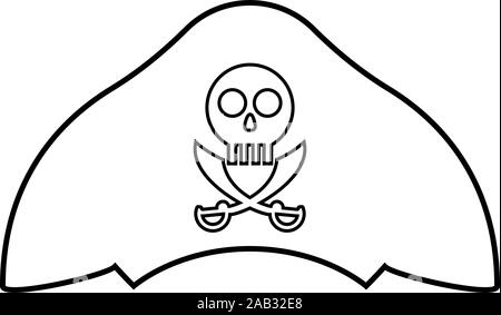 Piraten Hut mit Totenkopf und Sabre cutlass Symbol outline Schwarz Vector Illustration Flat Style simple Image Stock Vektor