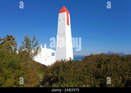 Torres d'enfilaciò, Navigation Turm am Strand von Can Picafort, Bucht von Alcudia, Mallorca, Balearen, Spanien Stockfoto